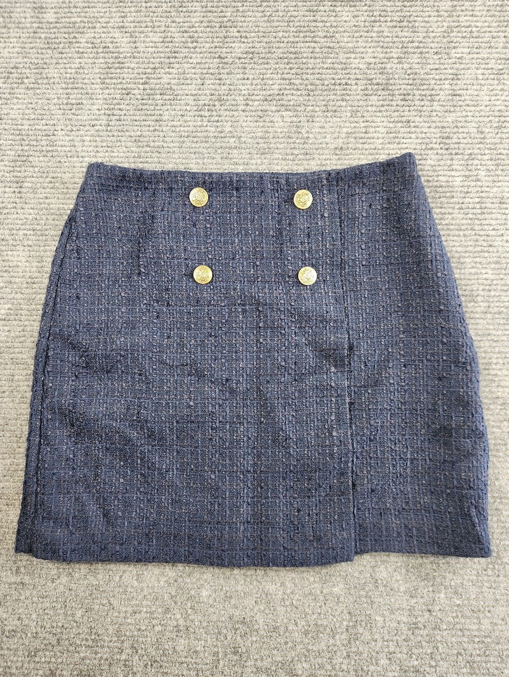 Loft Mini Skirt NWT Sz 8 Navy A-Line Gold Buttons Lined Side Zip Business Preppy